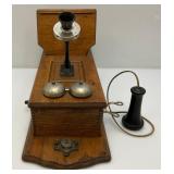 Antique Oak Wall Phone With All Components