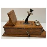 Antique Oak Wall Phone With All Components