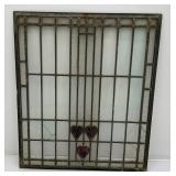 Antique 17" x 20" Leaded Stained Glass Window (Has Some Broken Pieces)