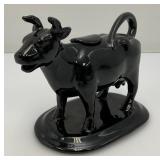 Antique Staffordshire Black Porcelain Jackfield Bull Cow Creamer Pitcher 7" (Chips Present On Creamer lid)