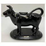 Antique Staffordshire Black Porcelain Jackfield Bull Cow Creamer Pitcher 7" (Chips Present On Creamer lid)