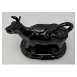 Antique Staffordshire Black Porcelain Jackfield Bull Cow Creamer Pitcher 7" (Chips Present On Creamer lid)