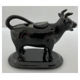 Antique Staffordshire Black Porcelain Jackfield Bull Cow Creamer Pitcher 7" (Chips Present On Creamer lid)