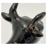 Antique Staffordshire Black Porcelain Jackfield Bull Cow Creamer Pitcher 7" (Chips Present On Creamer lid)