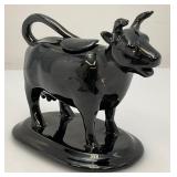 Antique Staffordshire Black Porcelain Jackfield Bull Cow Creamer Pitcher 7" (Chips Present On Creamer lid)