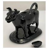 Antique Staffordshire Black Porcelain Jackfield Bull Cow Creamer Pitcher 7" (Chips Present On Creamer lid)