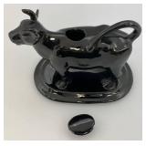 Antique Staffordshire Black Porcelain Jackfield Bull Cow Creamer Pitcher 7" (Chips Present On Creamer lid)