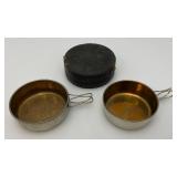 Vintage German Made Military Drinking Cups In Leather Holder