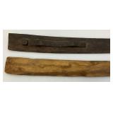 Very Old Three Point Bayonet (Broken Tip), Wooden Sword Sheath And Hand Carved Wooden Knife With Inscription Dated 1902