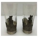 Vintage Bremen Germany Souvenir Pewter Sleeved Wine Drinking Glasses