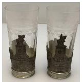 Vintage Bremen Germany Souvenir Pewter Sleeved Wine Drinking Glasses