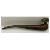 Antique Pewter And Hard Wood Tobacco Pipe 9"