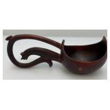 Antique Chinese Hand Carved Wooden Style Drinking Ladle With Dragon Head Handle 9"