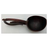 Antique Chinese Hand Carved Wooden Style Drinking Ladle With Dragon Head Handle 9"