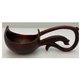 Antique Chinese Hand Carved Wooden Style Drinking Ladle With Dragon Head Handle 9"