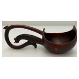 Antique Chinese Hand Carved Wooden Style Drinking Ladle With Dragon Head Handle 9"