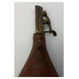 Antique CIVIL WAR Leather Black Powder Flask With Embossed Dog Theme