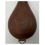Antique CIVIL WAR Leather Black Powder Flask With Embossed Dog Theme