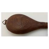 Antique CIVIL WAR Leather Black Powder Flask With Embossed Dog Theme