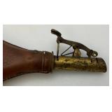 Antique CIVIL WAR Leather Black Powder Flask With Embossed Dog Theme