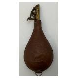 Antique CIVIL WAR Leather Black Powder Flask With Embossed Dog Theme