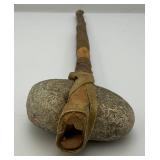 Est. $800.00- $1,300.00 Antique Native American Stone War Club, Rawhide Wrapped Handle Early Plains Tribe 18"