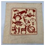 Vintage Korhogo Cloth With Block Print Design Signed On Back By Makers 22" x 24"