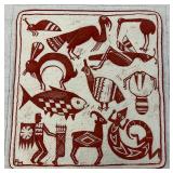 Vintage Korhogo Cloth With Block Print Design Signed On Back By Makers 22" x 24"