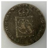VERY RARE SILVER 1823 Norway 24 Skilling Carl XIV Johan