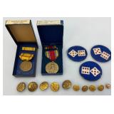 Vintage Military Metals With Ribbons In Original Box & More