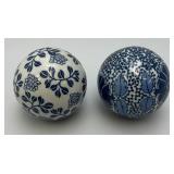 Vintage Chinese Porcelain 3" Orb Spheres Blue/White Floral Carpet Ball