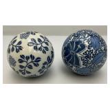 Vintage Chinese Porcelain 3" Orb Spheres Blue/White Floral Carpet Ball