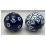 Vintage Chinese Porcelain 3" Orb Spheres Blue/White Floral Carpet Ball