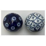 Vintage Chinese Porcelain 3" Orb Spheres Blue/White Floral Carpet Ball