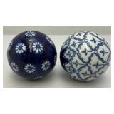 Vintage Chinese Porcelain 3" Orb Spheres Blue/White Floral Carpet Ball