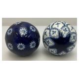 Vintage Chinese Porcelain 3" Orb Spheres Blue/White Floral Carpet Ball