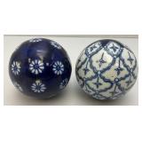 Vintage Chinese Porcelain 3" Orb Spheres Blue/White Floral Carpet Ball
