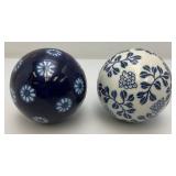 Vintage Chinese Porcelain 3" Orb Spheres Blue/White Floral Carpet Ball