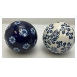 Vintage Chinese Porcelain 3" Orb Spheres Blue/White Floral Carpet Ball