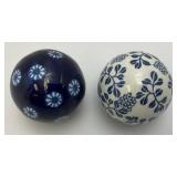 Vintage Chinese Porcelain 3" Orb Spheres Blue/White Floral Carpet Ball