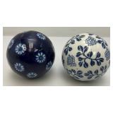 Vintage Chinese Porcelain 3" Orb Spheres Blue/White Floral Carpet Ball
