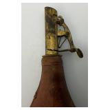 Antique CIVIL WAR Leather Black Powder Flask With Embossed Dog Theme