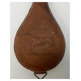 Antique CIVIL WAR Leather Black Powder Flask With Embossed Dog Theme