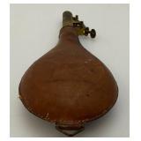 Antique CIVIL WAR Leather Black Powder Flask With Embossed Dog Theme
