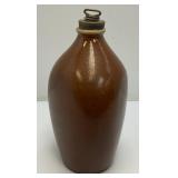 Unusual Antique Redware Pottery 3 Sided Hot Water Bottle 12" Crock With Metal Stopper