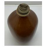 Unusual Antique Redware Pottery 3 Sided Hot Water Bottle 12" Crock With Metal Stopper