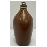 Unusual Antique Redware Pottery 3 Sided Hot Water Bottle 12" Crock With Metal Stopper