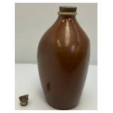 Unusual Antique Redware Pottery 3 Sided Hot Water Bottle 12" Crock With Metal Stopper