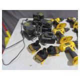 Mixed Lot of 18 Volt DeWalt  Power Tools with Chargers and 20 Volt Battery Converters