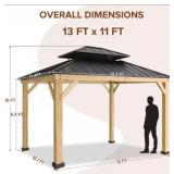 One Gazebo Top -13 ft. x 11 ft. Black Wooden Hardtop Gazebo Top with Galvanized Steel Double Roof